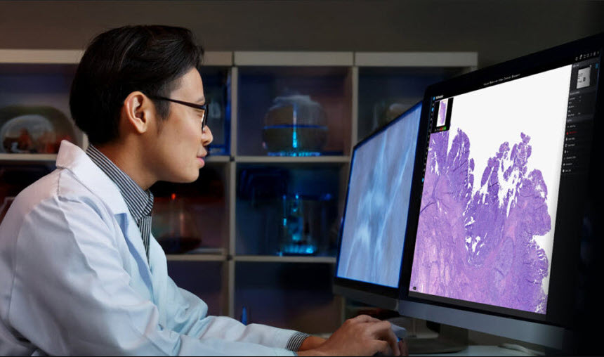 Pathologist at desk