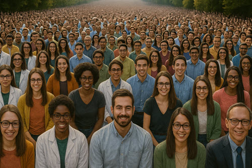 Crowd of smiling people