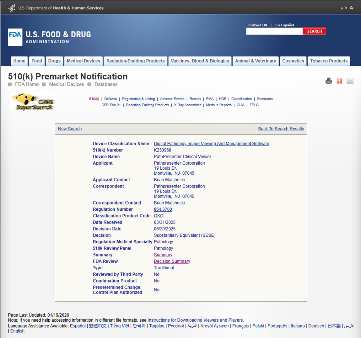 PathPresenter's FDA 510(k) Premarket Notification